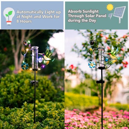 35'' Tall Hummingbird Rain Gauge Outdoor, Solar Rain Gauge - color: Hummingbird A