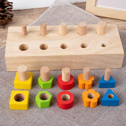 Children Nut Bolts Education Toys Montessori Color Shape Wooden Sensory Toy Kids Fine Motor Skill Screw Board Matching Cognition Game