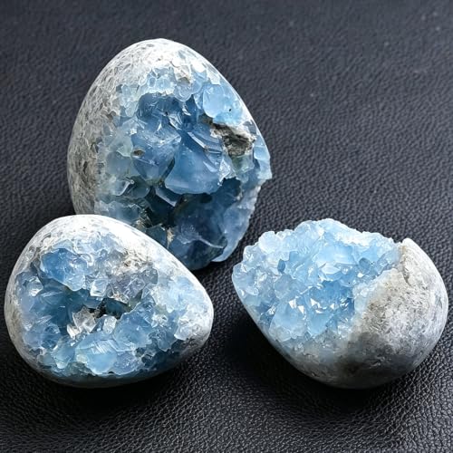 Natural Blue Celestite Geode Egg Healing Crystal Stone Collection Mineral Specimen Home Office Decor 1.0 Pound - color: Dark Blue, size: 1.0 Pound