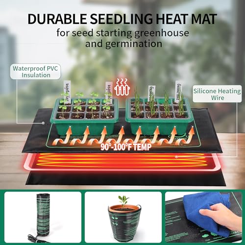 4-Pack Seed Starter Tray with Grow Light and Heat Mat, 48 Cells Seed Starter Kit with Adjustable Humidity Dome and Base, Germination Kit for Seed Growing Plant Propagation