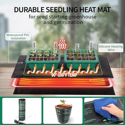 4-Pack Seed Starter Tray with Grow Light and Heat Mat, 48 Cells Seed Starter Kit with Adjustable Humidity Dome and Base, Germination Kit for Seed Growing Plant Propagation