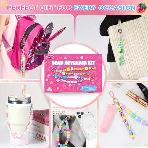 Funtopia DIY Bag Charms, 394 Pcs Acrylic Bead Keychain Making Kit