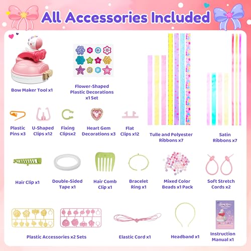 Kiditos DIY Ribbon Bow Maker Kit for Girls Ages 5+, Hair Accessory Set