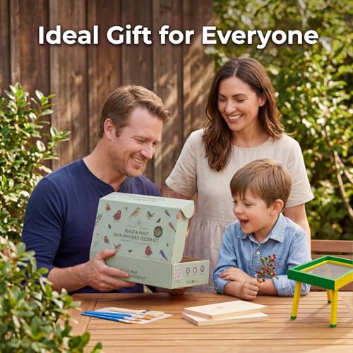 DIY Bird Feeder Kit for Kids and Adults, Wooden Picnic Table Hanging Bird Feeder Craft Kit with Paints, Brushes for Backyard Garden Bird Watching