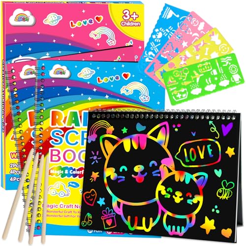 ZMLM Scratch Paper Art-Crafts Gift: 2 Pack Rainbow Notebooks Supplies Toys - color: Pink & Blue