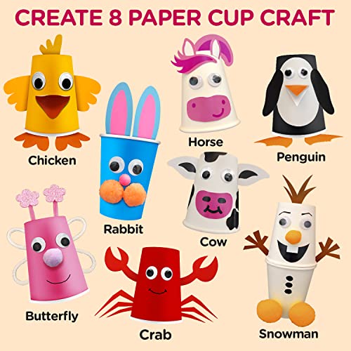 Arts and Crafts for Toddlers & Kids Ages 3-5 – Paper Cup Craft Kit, 8 Animal Projects – Fun Preschool Activity for Girls & Boys