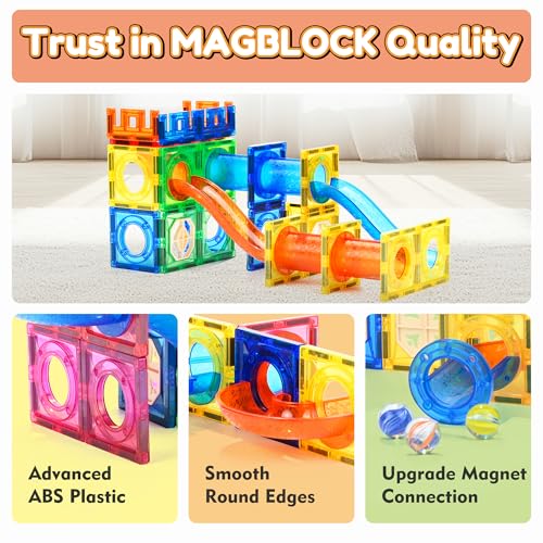 MAGBLOCK 85PCS Marble Run Magnetic Tiles Toy Building Blocks STEM Ages 5+ - size: 85pcs
