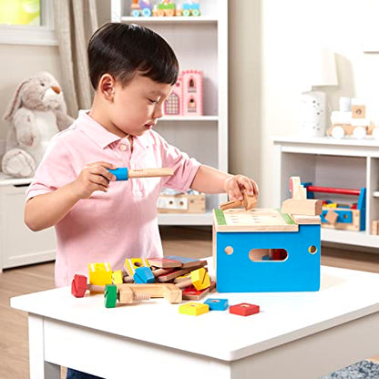Melissa & Doug Hammer and Saw Tool Bench - Wooden Building Set (32 pcs),Multicolor,1Size