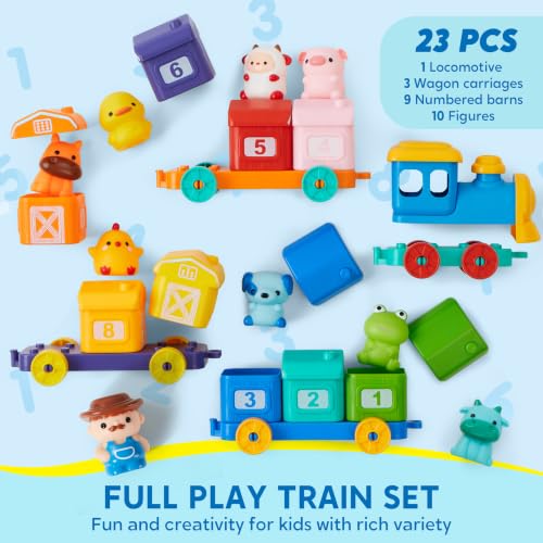 Play-Act Learning Toys for 1 2 3 Years Old, Counting, Matching & Sorting Montessori Learning Farm Train Including 9 Farm Animals, Birthday Gift for Baby Boys Girls - style: Farm Number Train