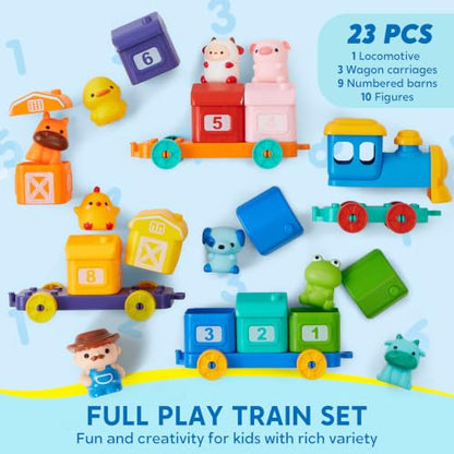 Play-Act Learning Toys for 1 2 3 Years Old, Counting, Matching & Sorting Montessori Learning Farm Train Including 9 Farm Animals, Birthday Gift for Baby Boys Girls - style: Farm Number Train
