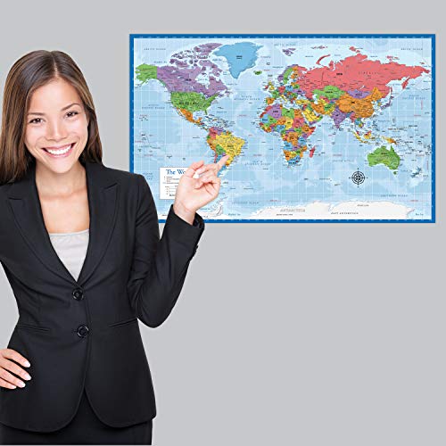 Laminated World Map & US Map Poster Set - 18" x 29" - Wall Chart Maps of the World & United States - Made in the USA - (LAMINATED, 18" x 29") - color: Blue