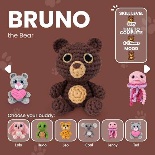Cookie Box Crochet Kit for Beginners, Bear Bruno - color: Brown