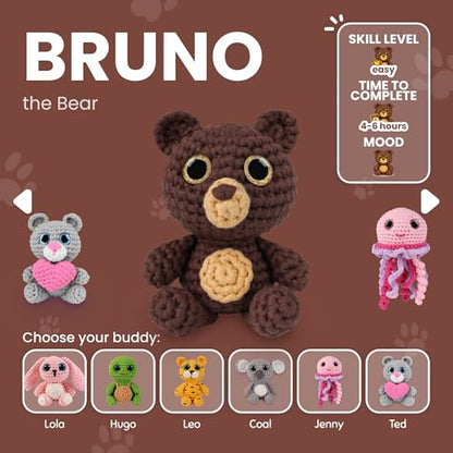 Cookie Box Crochet Kit for Beginners, Bear Bruno - color: Brown