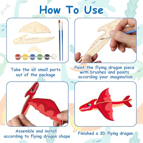 Fennoral 14 Pack Wooden Dragon Craft for Kids - color: Dragon