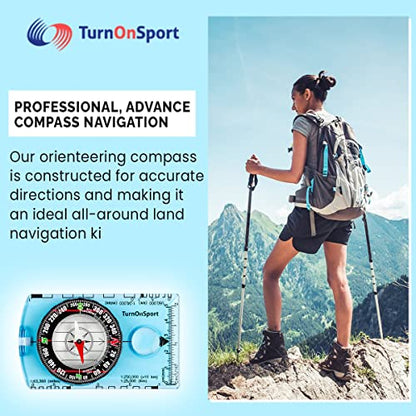 TurnOnSport Orienteering Compass - Advanced Scout Compass for Hiking, Camping, and Backpacking - Best Survival Gifts for Kids