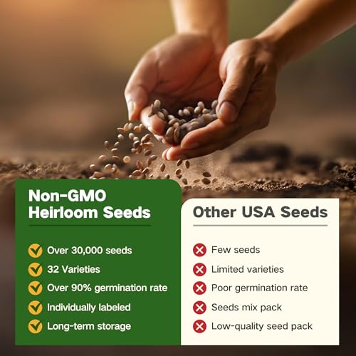 Lush&Dew Raised Garden Bed Heirloom Seed Bank, 32 Type 30000+ Non-GMO Seeds - style: Raised Garden Beds