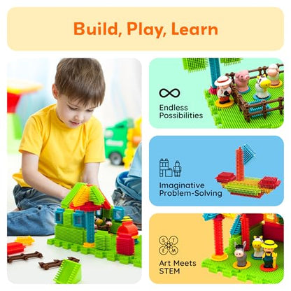 PicassoTiles PTB100 100pcs Hedgehog Shape 3D Building Blocks Tiles Farm Theme Set Learning Playset STEM Toy Set Educational Kit Child Branin Development Preschool Kindergarten Toy - color: Multicolored