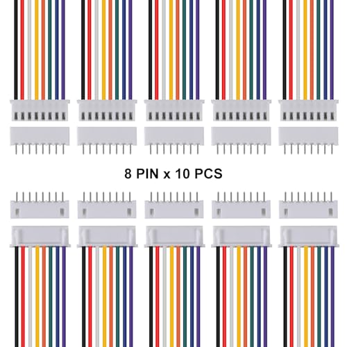 ACEIRMC 10Pairs JST Connector Kit, XH 2.54mm 8 Pin Header Male and Female Connectors Plug Adapter with Flat Wire Cable 200mm 26AWG Compatible with JST XH (8P) - color: 8P