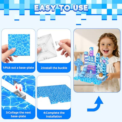 8PCS 4" x 4" Magnetic Building Block Base Plates for Kids, Strong Grip Magnetic blocks Base Compatible with Most Popular Magnetic Blocks & Cubes, STEM Educational Toys for Boys Girls Ages 3+ (Water） - color: 8pcs Water