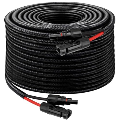 XRDS -RF Solar Panel Cable 100FT, 10AWG Solar Extension Cable with Male & Female Solar Connectors, Flame-Retardant Protective Sleeving Solar Cable, Weatherproof PV Wire for Solar Panel Connection - size: 10AWG 100FT