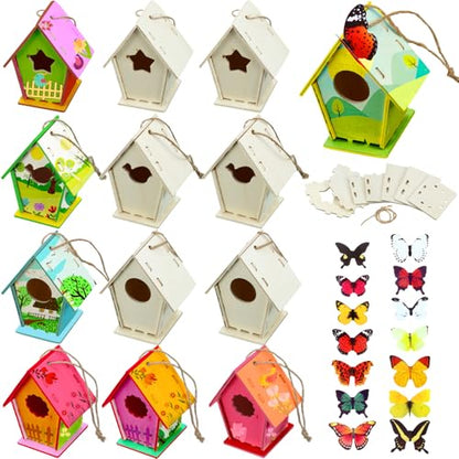 Outus 12 Pcs Wooden Birdhouse Kits, 4 Shapes, Classic Style, 3.6×4 Inch - style: Classic