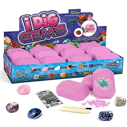 Gem Dig Kit, 12 Real Rocks Gemstones & Crystals - color: Gem Dig Kit
