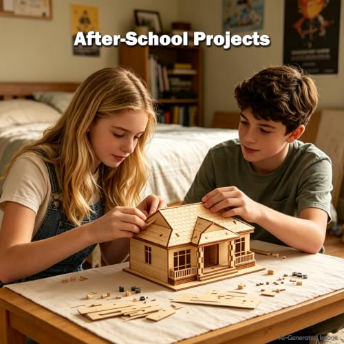 3D Wooden Puzzle House,DIY Beginner Villa Model Kit,3D Paintable Puzzle - color: Original Wood Color--one Layer