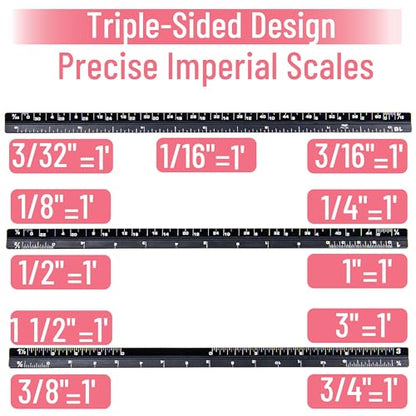 Mr. Pen- 6 Inch Pocket Size Ruler, 2 Pack, Small Architectural Scale - color: A. Black & Red