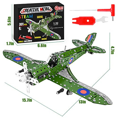 Ferthor Fun STEM Building Toys Model Airplane Kits for Boys 8-12,Airplane Model Scale 1:32 Metal Building Kit,Erector Sets Model Planes for Kids 8-12,Best Airplane Gifts for Hurricane Fighter Fans