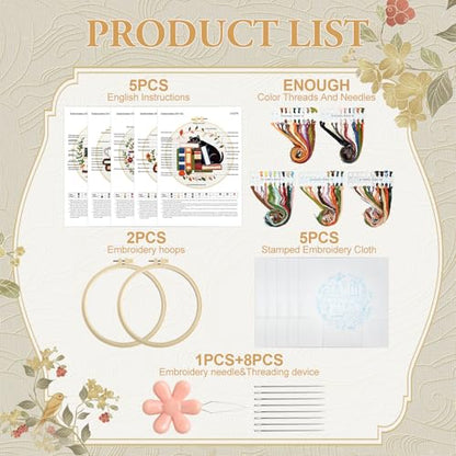 Kuabiz 5 Sets Embroidery Kits for Beginners Cross Stitch Kit for Adults Highland Book Pattern Embroidery Starter Kit Embroiderys Hoop Needlepoint Kits with Instruction Needles Threads - style: Book