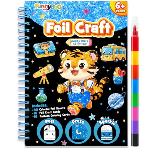 FUNNYB&G Foil Art Craft Kit for Kids, Sparkly Birthday Gift Toy for Boys - style: Happy Back to School
