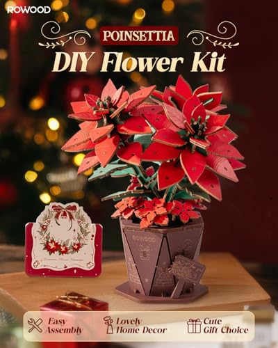 Rowood 3D Puzzles for Adults,Poinsettia Building Set Craft Kit,Artificial Flower Botanical Collection,Christmas Flowers Decoration Centerpiece for Table - style: Poinsettia