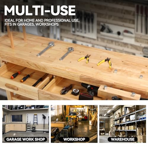 Auto Dynasty 60" Wood Workbench, Heavy Duty w/Adjustable Handle, Workshop - size: 2 Drawers (59.8'' x 24.4'' x 32.28'')