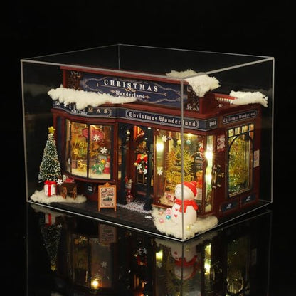 fifijoy Christmas Miniature Dollhouse Kit, DIY Dollhouse Miniature House Kit for Adults, Tiny House Kits Mini Model Building Sets with Music (Christmas Wonderland) - color: Christmas Wonderland
