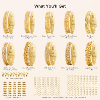 PP OPOUNT Gold Necklace Chains for Jewelry Making, 78.7 Feet 10 Rolls Chain - color: Gold, size: 10 Rolls