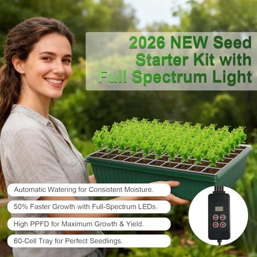 TONYFUL Seed Starter Tray with Grow Light, 120-Cell Seed Starter Kit with 4.07” Humidity Dome, Indoor Seedling Starter Tray, Seed Starting Tray for Plant Germination, Seeds Growing