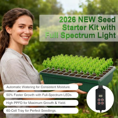 TONYFUL Seed Starter Tray with Grow Light, 120-Cell Seed Starter Kit with 4.07” Humidity Dome, Indoor Seedling Starter Tray, Seed Starting Tray for Plant Germination, Seeds Growing