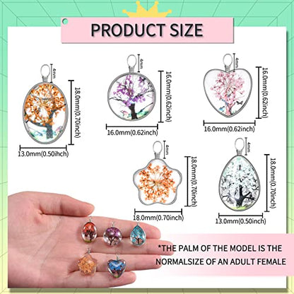 20Pcs 5Styles Dried Flower Tree Pendant Plant Pressed Flower Charms Mix Lacework Transparent Resin Beads Charms for DIY Necklace Bracelet Jewelry Making