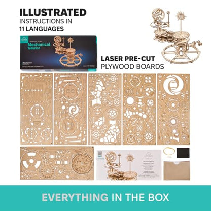 UGEARS Mechanical Tellurion 3D Puzzle - 3D Wooden Puzzled for Adults, Solar System Model Kit, Wooden Model Kits for Adults to Build, Mechanical Models Brain Teaser Puzzle