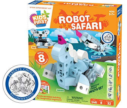 Thames & Kosmos Kids First: Robot Safari - Introduction to Motorized Machines Science Experiment Kit for Ages 5 to 7, Build 8 Robotic Animals Including A Unicorn, Llama, Narwhal & More - style: Robot Safari