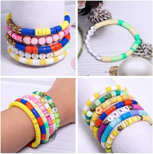 4000pcs Cream Yellow Clay Beads,6mm Heishi Bead Polymer Flat Round Disc Bulk Beads for Jewelry Making,DIY Friendship Bracelet and Necklace Craft - color: Cream Yellow