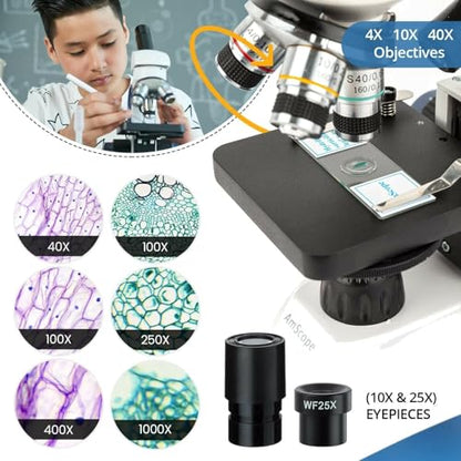AmScope Digital Cordless Compound Monocular Microscope, 1.3MP Camera - style: M158C-2L-E1