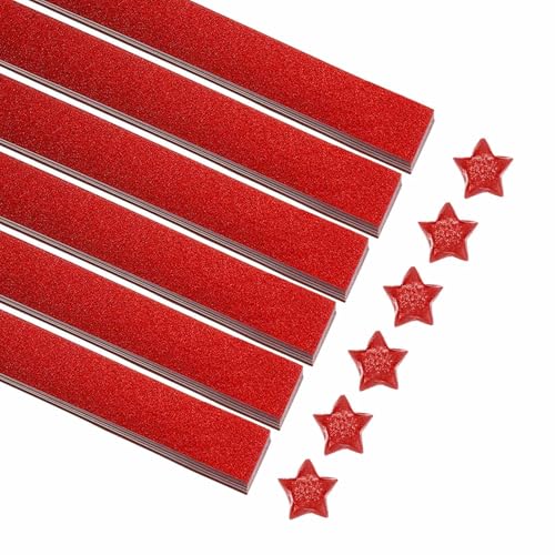 MECCANIXITY 200 Sheets Origami Paper Glitter Stars Papers Pure Red Fold Paper for Beginner Arts Crafts Projects,0.4 x 8.7 Inch - color: Pure Red