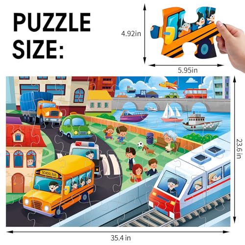 Jumbo Floor Puzzle for Kids,48 Piece City Traffic Jigsaw Puzzle Ages 3-8 - style: City Transportation