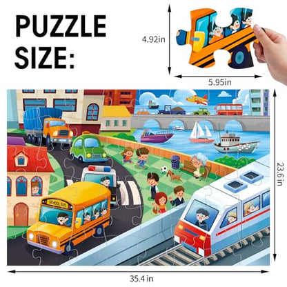Jumbo Floor Puzzle for Kids,48 Piece City Traffic Jigsaw Puzzle Ages 3-8 - style: City Transportation