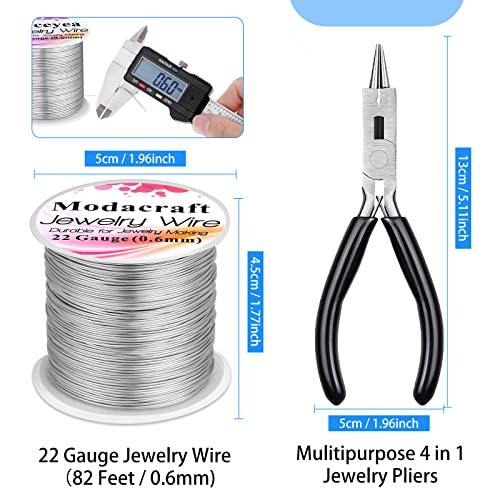 Modacraft 22 Gauge Silver Wire for Jewelry Making with Jewelry Pliers, Craft Wire Beading Wire Tarnish Resistant Copper Wire - color: Silver, size: 22 Gauge