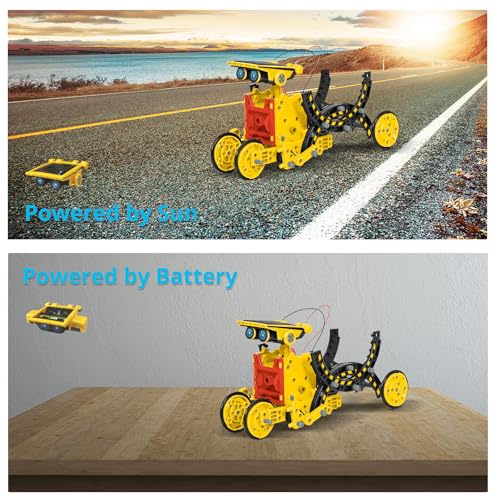 AESGOGO STEM Projects for Kids Ages 8-12, Solar Robot Science Building Kits, Birthday Gifts for 8 9 10 11 12-16 Year Old Boys Girls Teens, Robotics Powered by Sun or Battery(Not Include). - color: Yellow