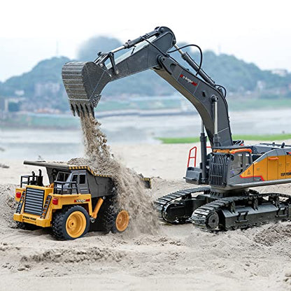 kolegend Remote Control Excavator Toy 1/14 Scale RC Excavator, 22 Channel Upgrade Full Functional Construction Vehicles Rechargeable RC Truck with Metal Shovel and Lights Sounds - style: Excavator