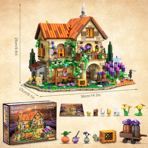 INSOON Lavender Cottage House Building Set with Lights for Adults Teens 12+
