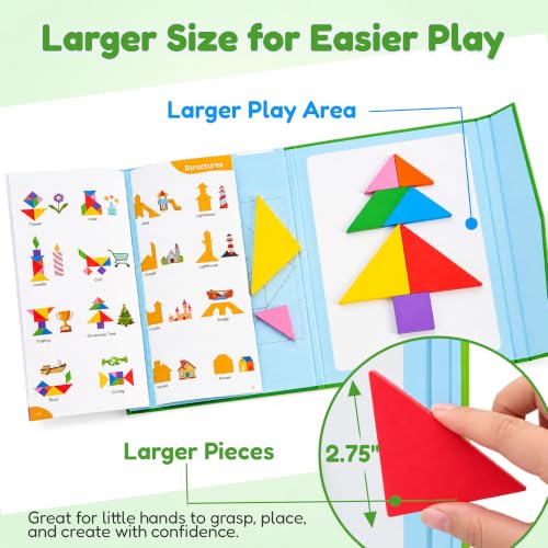 BenBen Magnetic Tangram Puzzle, Wooden Travel Toys Ages 4-8 8-12